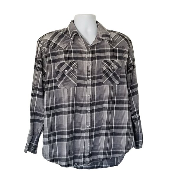 Ely Cattleman Other - Ely Cattleman Shirt Vintage Mens XL Western Flannel Pearl Snap Long Sleeve Gray